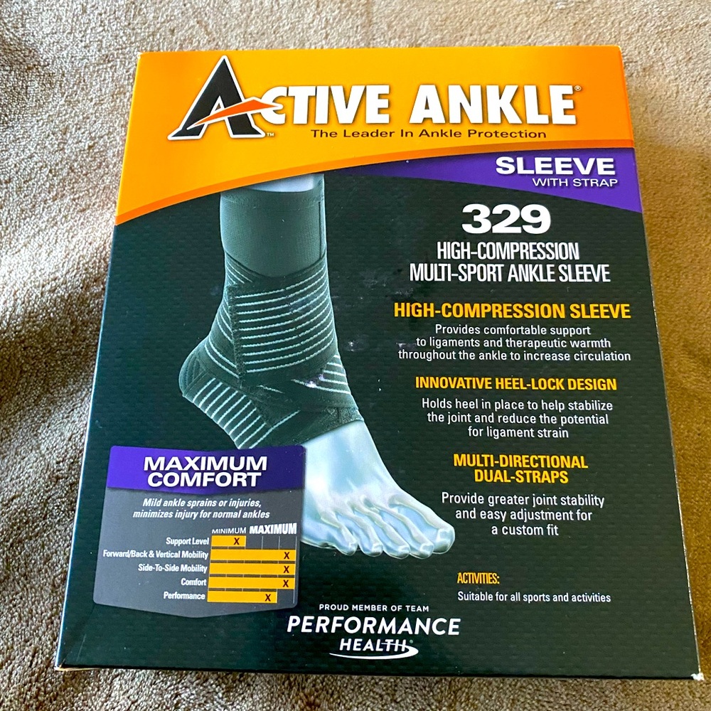 🆕 Active Ankle Sleeve with Strap 329 High-Compression Multi-Sport Sleeve Med